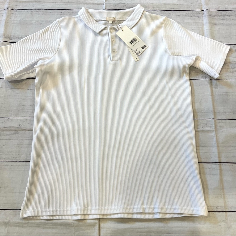 🆕 NWT Lil Legs White Ribbed Polo Shirt